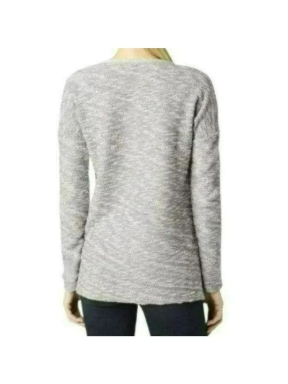 Paige Martine Women's Small Cream Gray V-Neck Tight Knit Sweater
